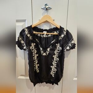 Joie, XS, Black & White Embroidered Women's Top